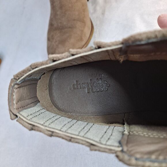 Charlotte Russe Ankle Booties Womens 8 Brown Fabric Faux Suede Pleated Accent - Picture 8 of 10